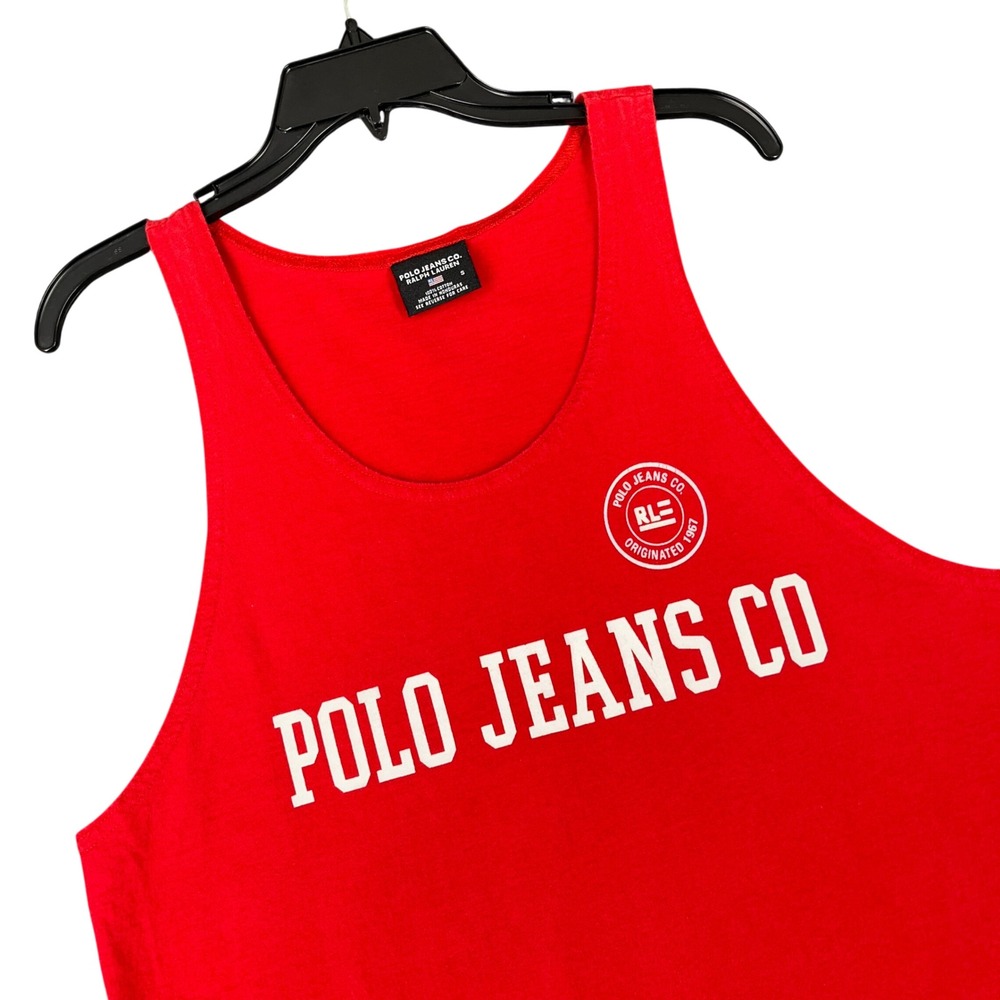 Vintage Y2K Polo Jeans Co Ralph Lauren Tank Top Mens S Spellout Graphic Logo Gym